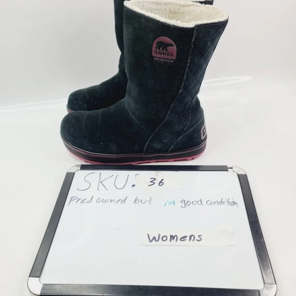 Sorel Women's Black Glacy NL19750-010 Sued Mid-Calf Winter Snow‎ Boot Size 6